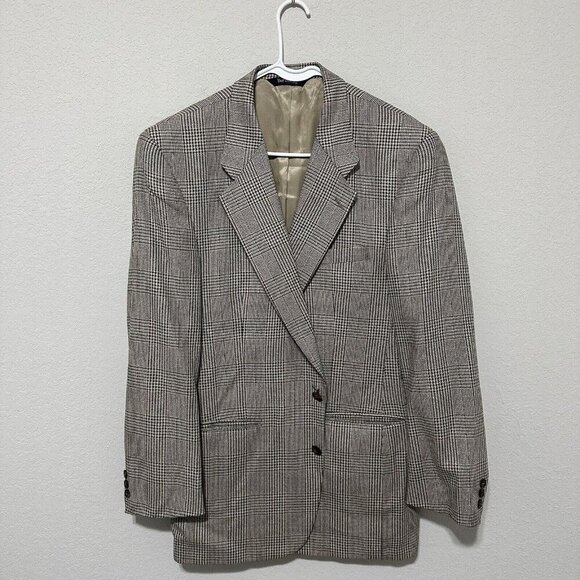 Vintage Burberry’s Houndstooth Brown Suit Jacket Mens Size 44R L/XL *Read - Picture 1 of 13
